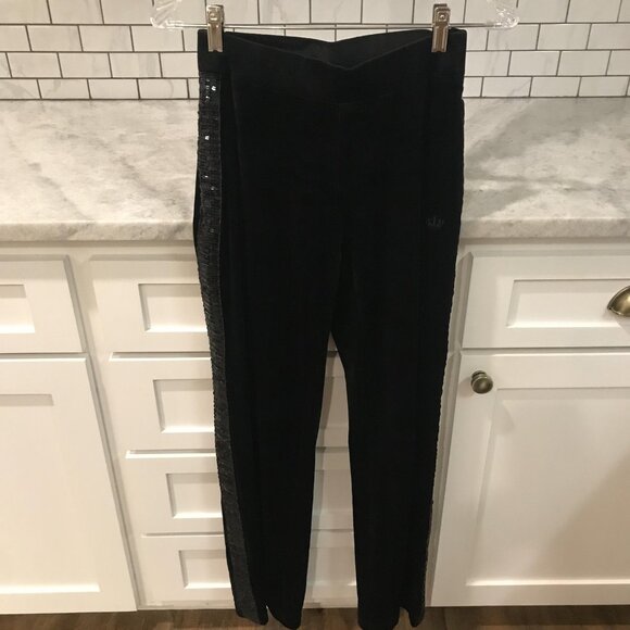 Juicy Couture Track Suit Womens XS Black Velour Sequin Stripe Jacket Pants Set - Picture 11 of 14